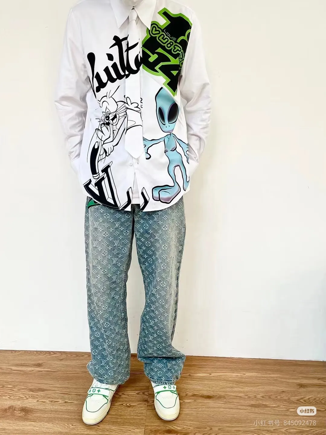 Louis Vuitton/Louis Vuitton all-over printed jacquard straight washed jeans